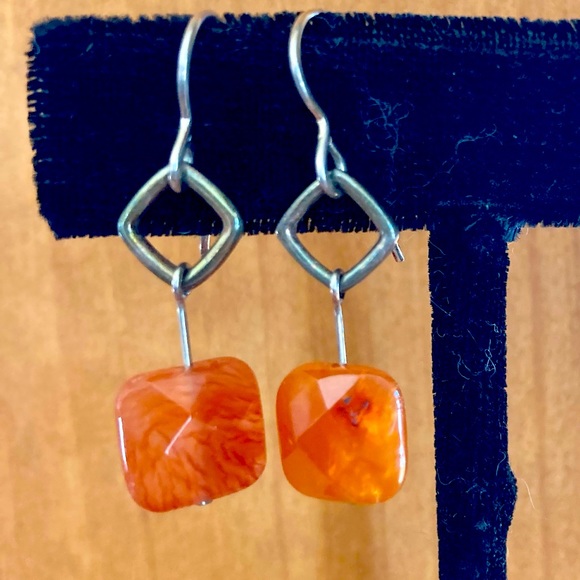 Sterling Silver Red Jasper Drop Earrings - Picture 1 of 2